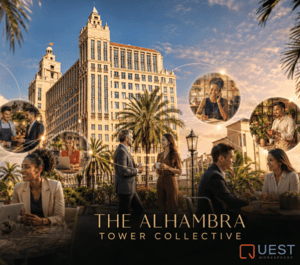 Alhambra - The Alhambra Tower Collective- Image of Alhambra tower with people meeting