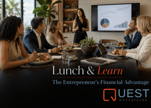 Lunch & Learn- people paying attention to a presentation with a large monitor